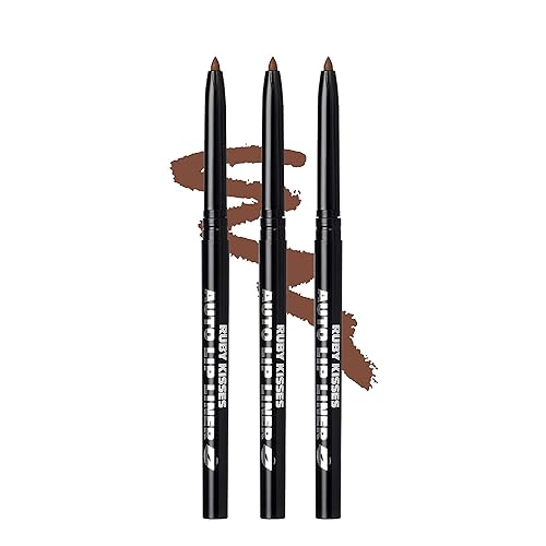Ruby Kisses Auto Lip Liner Pencil (Espresso 3 Pack), Long Lasting & Non-Fading, Smooth Application, Non-Feathering with Rich Pigmented Color, No