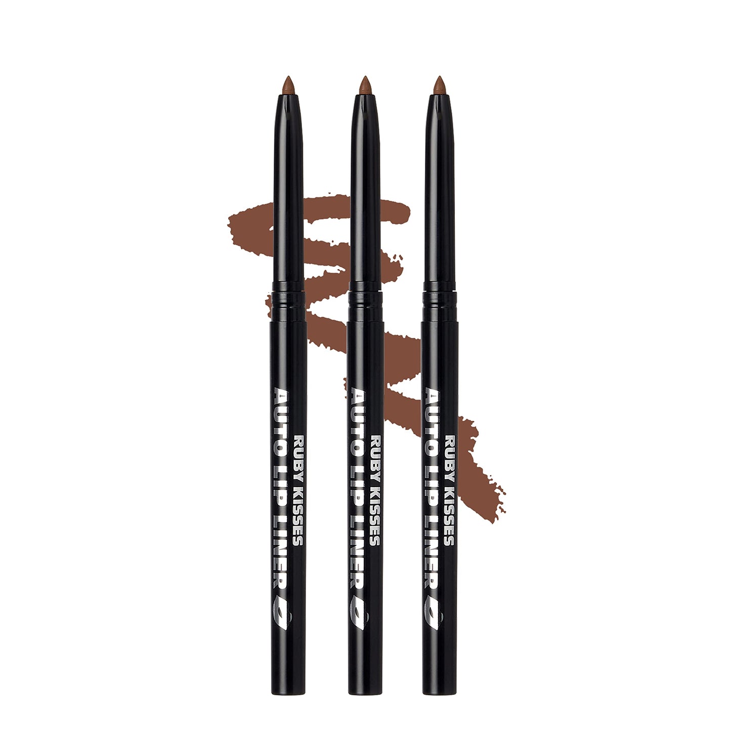 Ruby Kisses Auto Lip Liner Pencil (Espresso 3 Pack), Long Lasting & Non-Fading, Smooth Application, Non-Feathering with Rich Pigmented Color, No