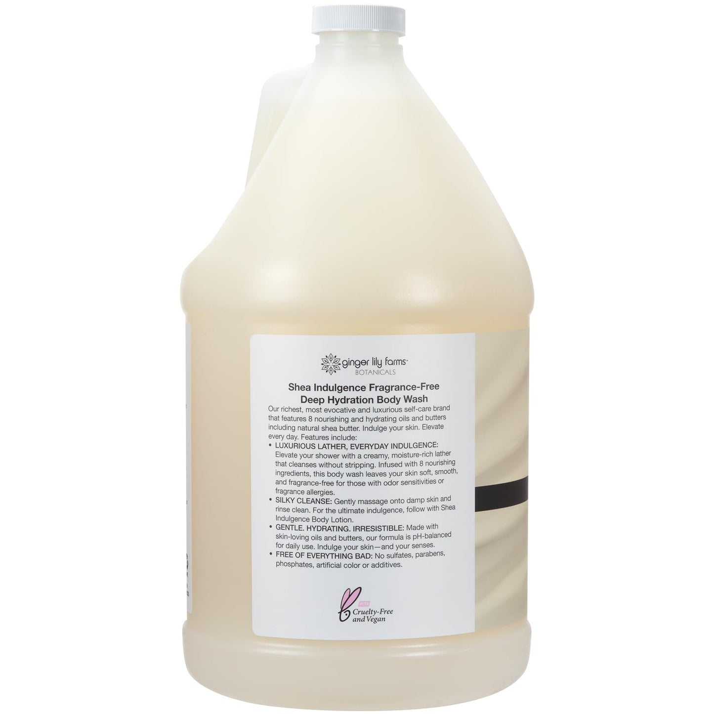 Ginger Lily Farms Botanicals Shea Indulgence Deep Hydration Body Wash, 100% Vegan & Cruelty-Free, Fragrance-Free, 1 Gallon (128 fl oz) Refill