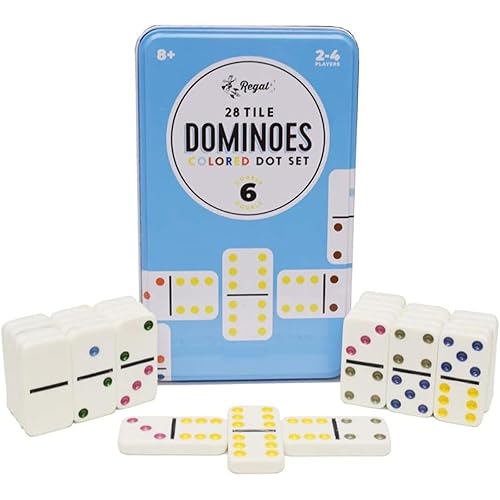 Regal Games Double 6 Dominoes Set for Adults & Kids - Classic Domino Game with 28 Tiles Colored Dots - 2 or 4 Player Games & Ideal for Family Fun…