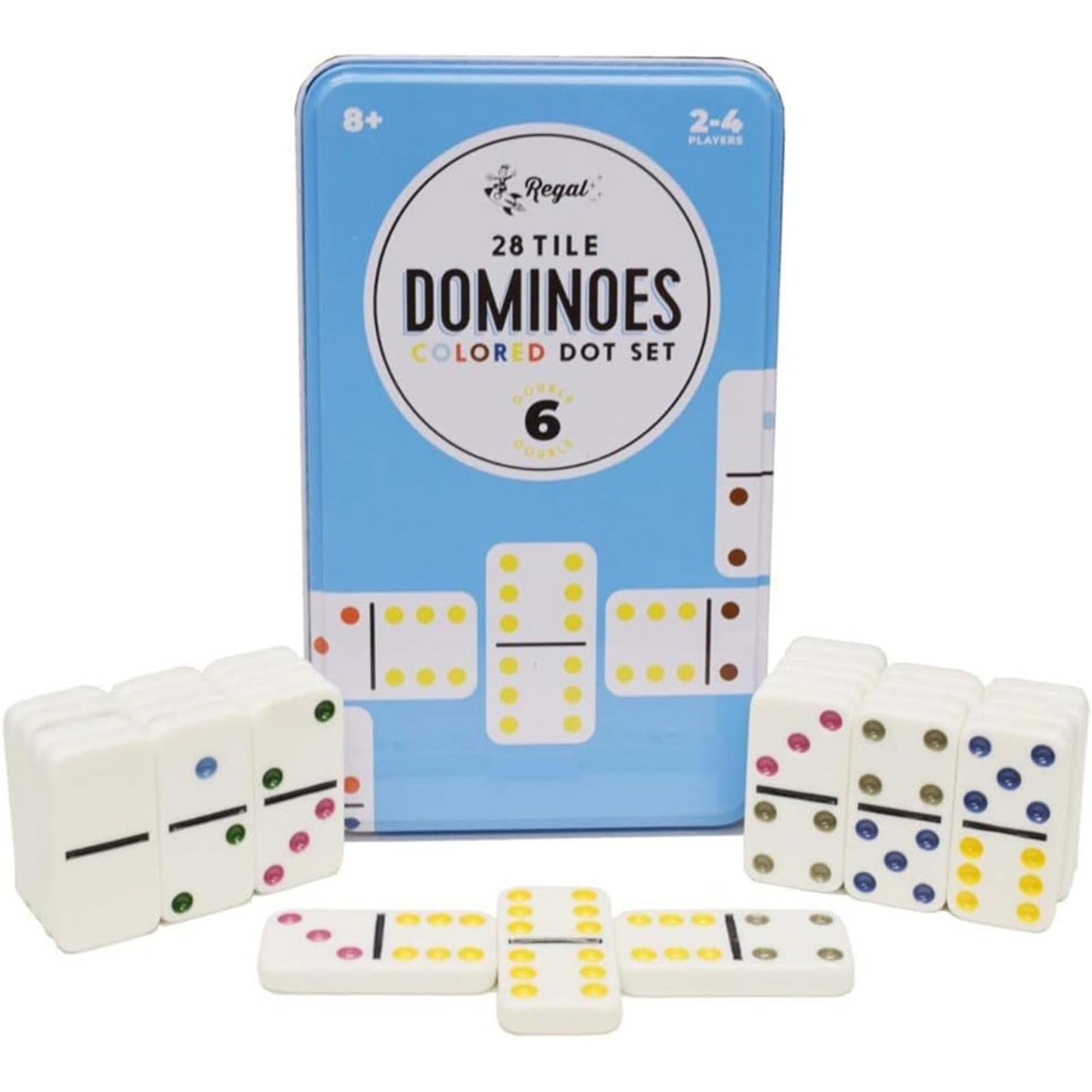 Regal Games Double 6 Dominoes Set for Adults & Kids - Classic Domino Game with 28 Tiles Colored Dots - 2 or 4 Player Games & Ideal for Family Fun…