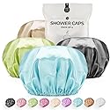 Shower Cap for Women Reusable Extra Large Shower Caps for Men Satin Double Layer EVA Waterproof Long Hair Caps(Baby Blue, Brown, Dark Grey, Green 4