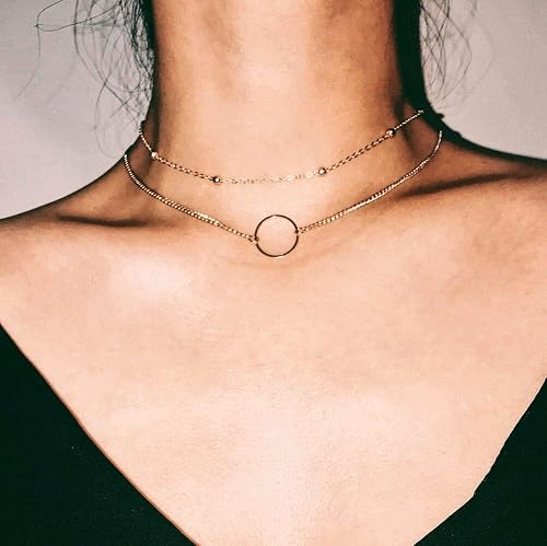 DOUBNINE Dainty Necklace Ring Layered Choker Sets Boho Simple Everyday Jewelry Women Fashion