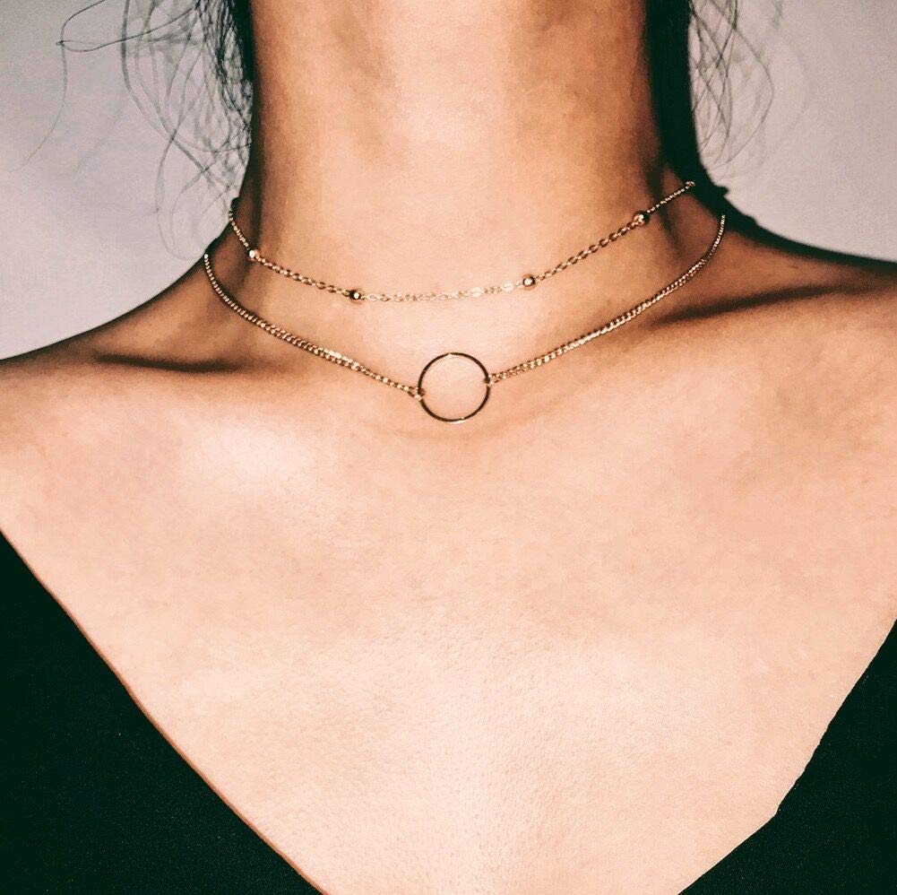 DOUBNINE Dainty Necklace Ring Layered Choker Sets Boho Simple Everyday Jewelry Women Fashion