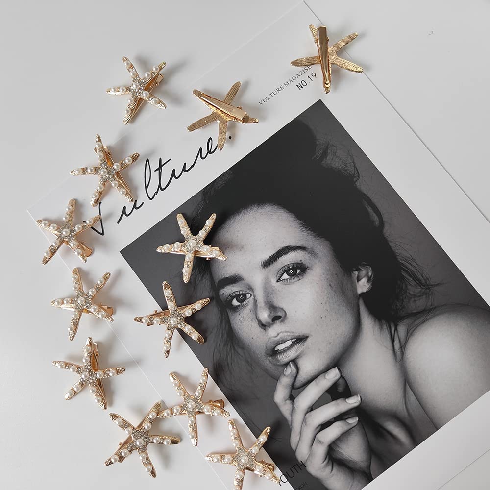 Starfish Hair Clip Star Hair Pins Mermaid Hair Accessories for Hair Barrettes Wedding Bridal Girls Women (Style1-15Pcs)