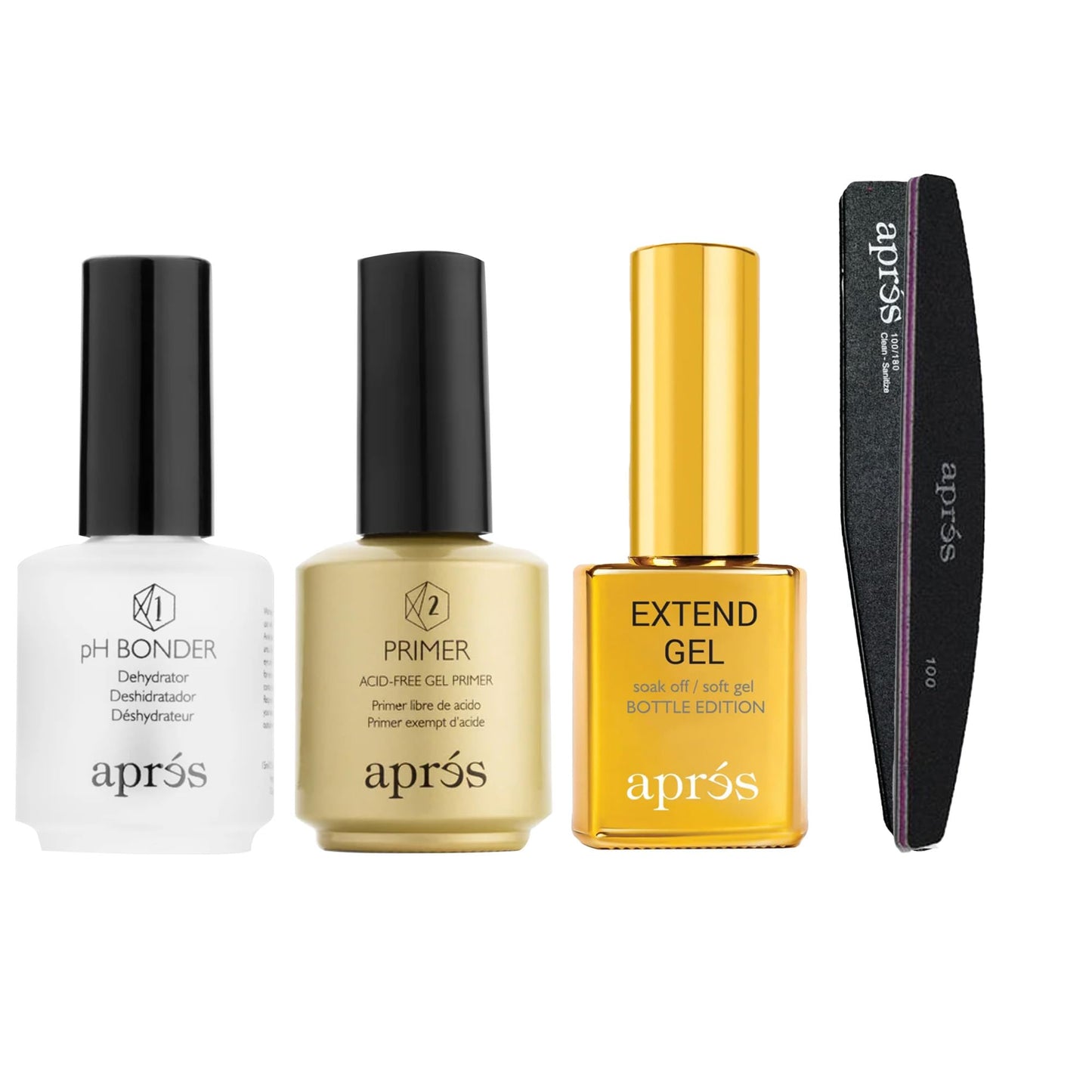 APRÉS Apres Gel-X Essentials - Extend Gel, pH Bonder, Acid-Free Gel Primer, Curved Nail File 100/180 Grit, Nail Buffer Beauty & Personal Care APRÉS