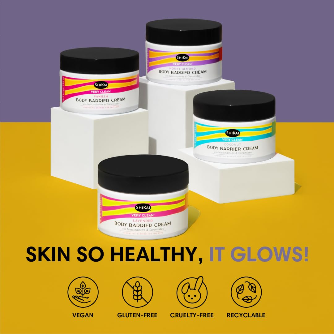 ShiKai Very Clean Moisturizing Body Barrier Cream (Honey Almond, 4.5 oz) | Hydrating Barrier for the Skin | With Niacinamide, Ceramides, Shea Butter