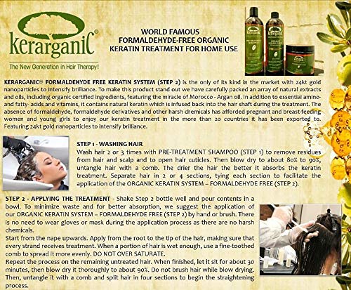 KERARGANIC Formaldehyde-Free Organic Keratin Treatment Set (32 oz/946 ml) - Natural Ingredients, Eliminate Frizz, Reduce Volume, Repair Damaged Hair