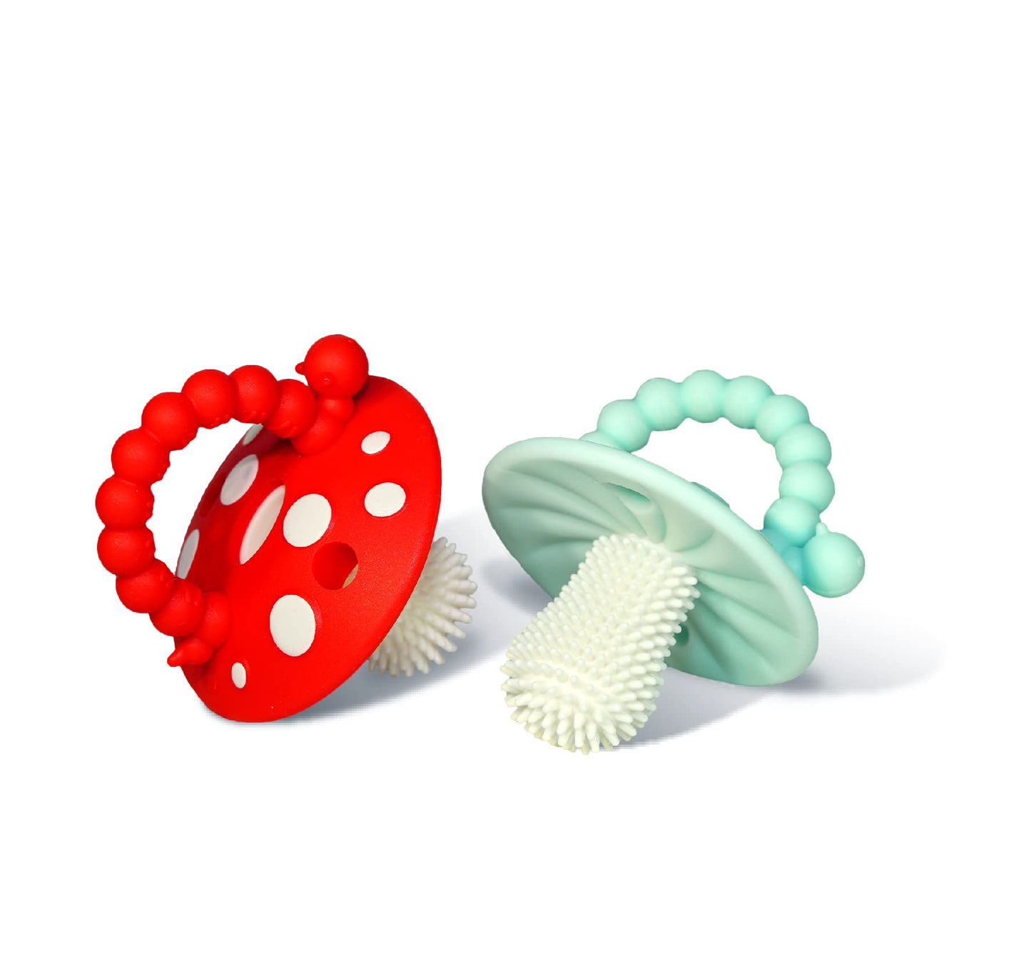 RaZbaby Chompy Teether – Soft Silicone Baby Teething Toy 3M+, BPA-Free, Easy to Hold, Soothing Bristles, Sensory Aid – Red/Blue