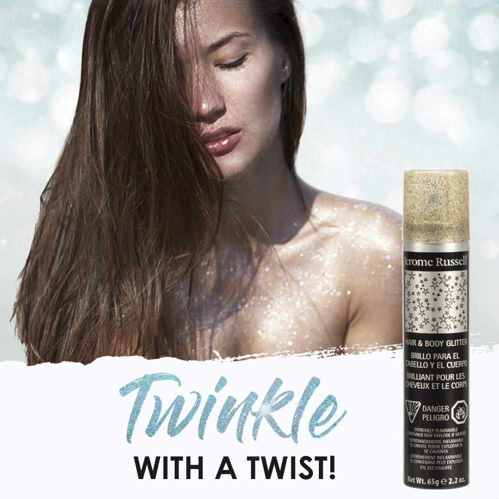 Jerome Russell Temporary Hair and Body Glitter Color Spray, Travel Spray, Lightweight, Adds Sparkly Shimmery Glow, Perfect to use On Hair, Skin, or