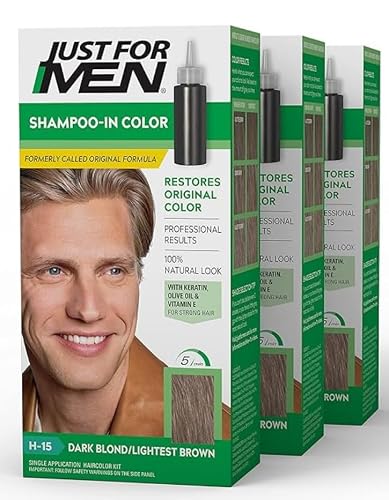 Just for Men Shampoo-In Hair Color, Dark Blond/Lightest Brown H-15, 1 application, (Pack of 3)