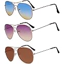 Classic Aviator Style Sunglasses Brown Color Lens Bronze Color Frame UVB Protection 3 Pairs