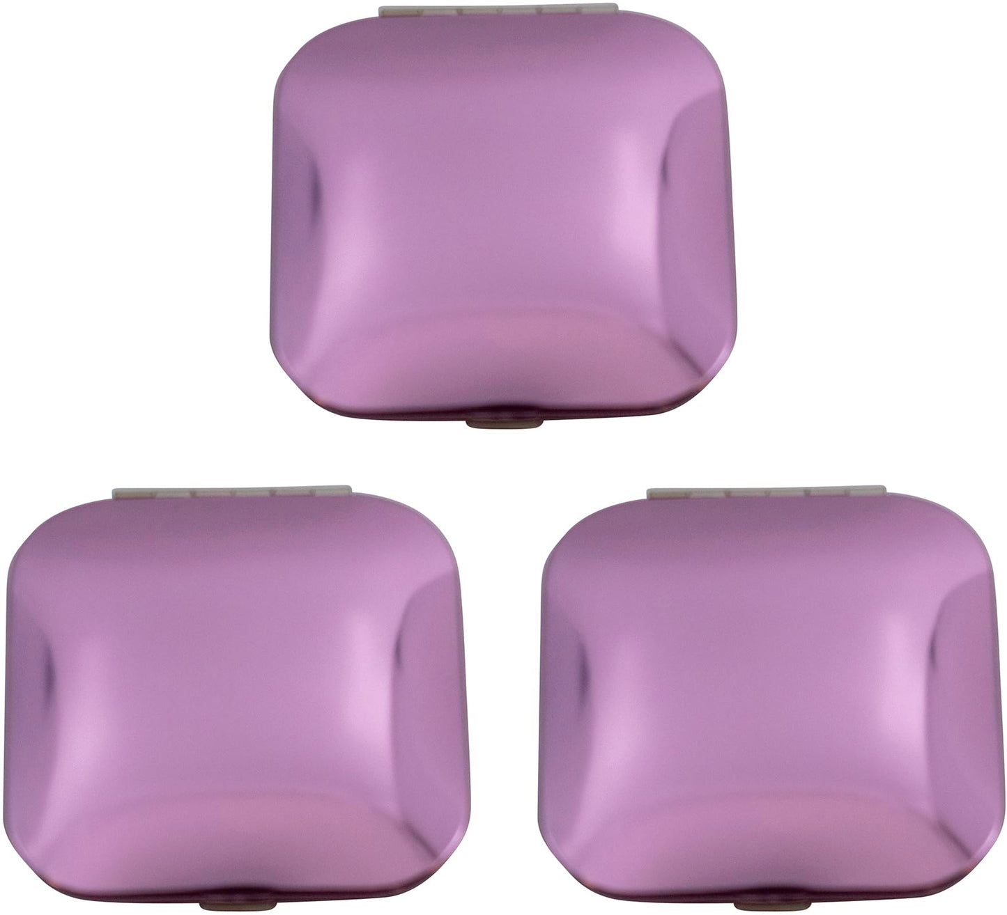 Set of 3 Contemporary Square Clamshell Compact Mirrors with Reflective Finish (Pink)