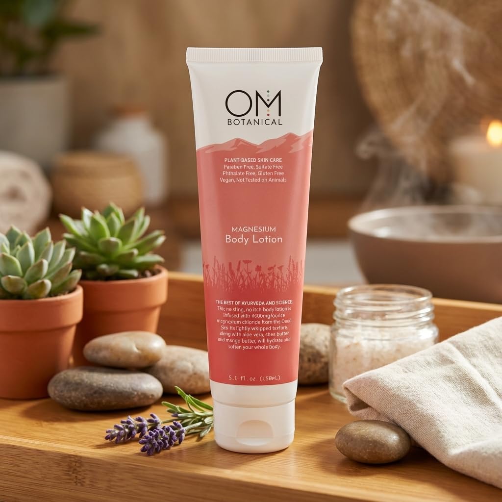 OM Botanical Magnesium Body Lotion | No Sting, No Itch | Ultra-Hydrating Organic Body Butter & Magnesium Cream for Hands, Feet & Body |