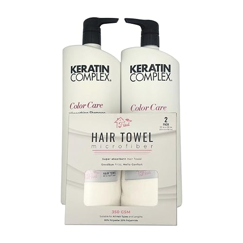 FIUL - Keratin Hair Color Care Set Smoothing Shampoo & Conditioner + Gift Super Absorbent Microfiber Hair Towel - Color Care - Keratin to All Hair
