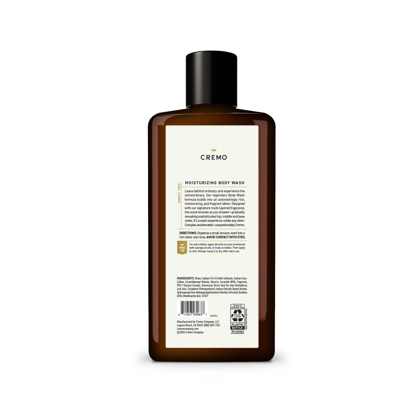 Cremo Body Wash for Men, Rich-Lathering Silver Water & Birch, 16 Fl Oz
