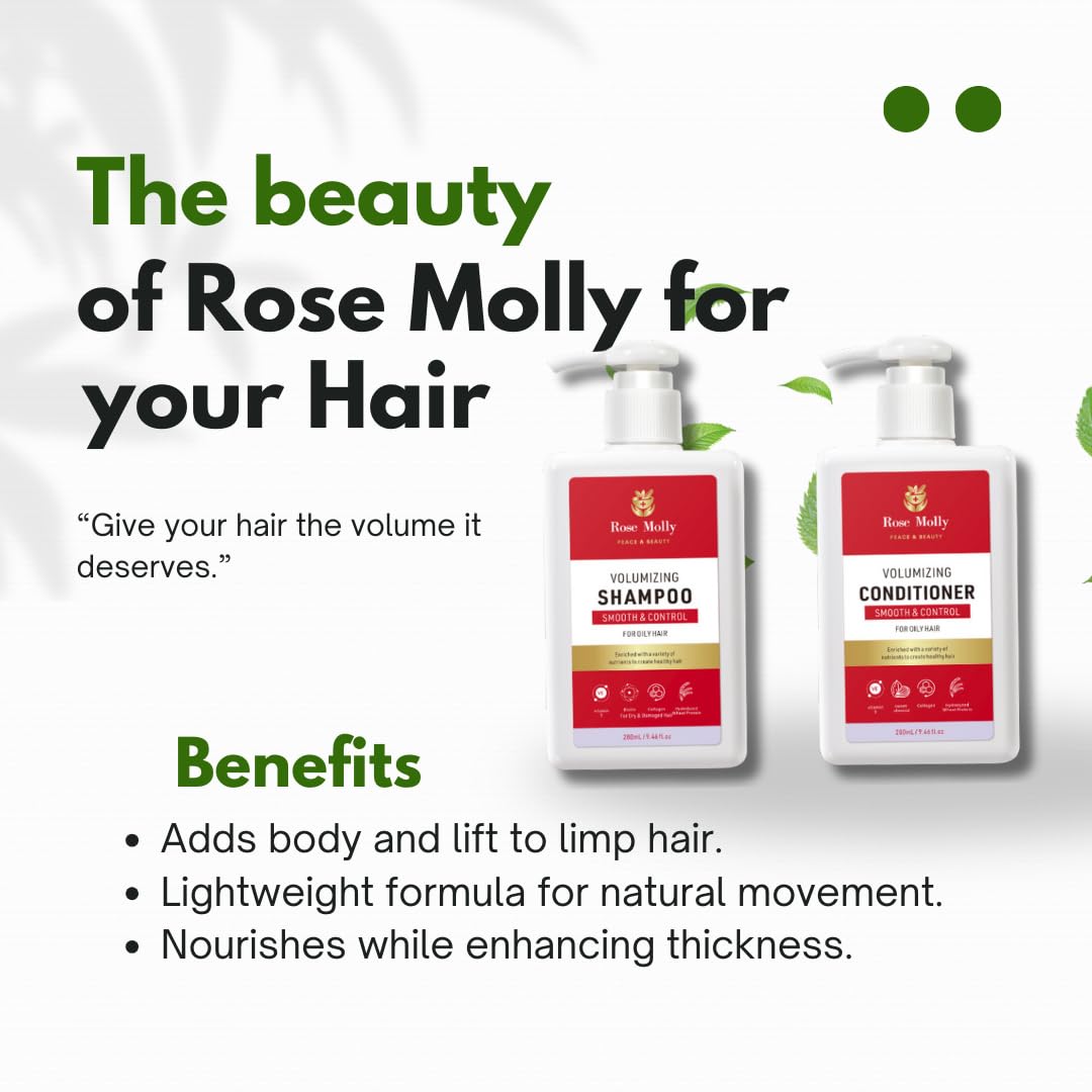 Rose Molly Volumizing Shampoo and Conditioner Set for Oily Hair, 9.46 fl oz