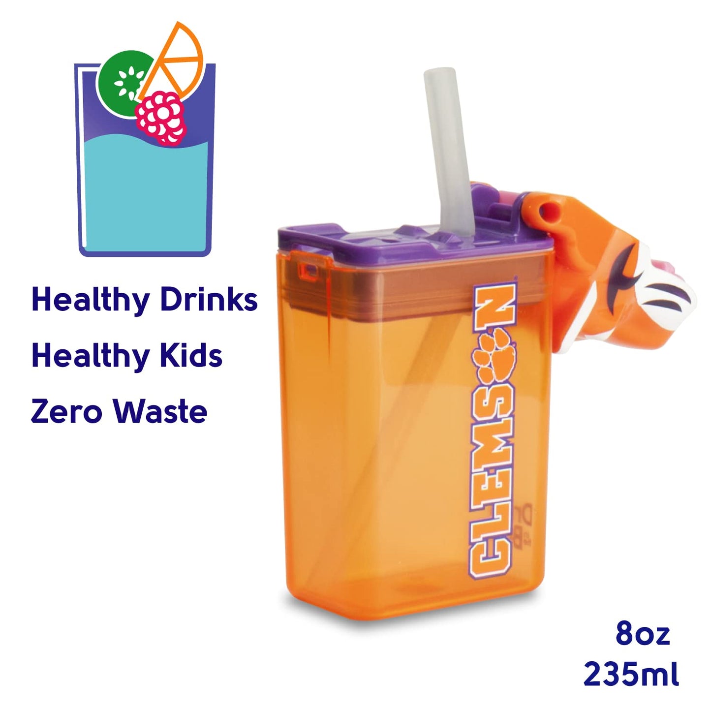 FUNTOPS Reusable Water Bottle | Officially Licensed NCAA Sports Bottle | BPA Free | Dishwasher Safe | The Clemson Tiger Mascot | 8 oz Drink