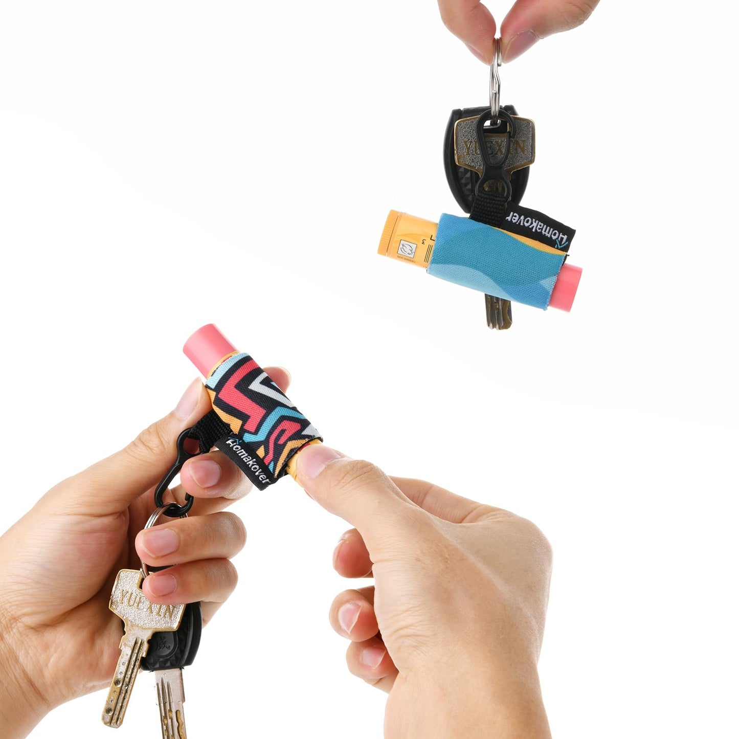 6 Pack Compact Clip-On Lipstick Holder Premium Release Hang Neoprene Sleeve Lip Balm with Hang Fits Most Standard Lip Balm (Abstract Painting)