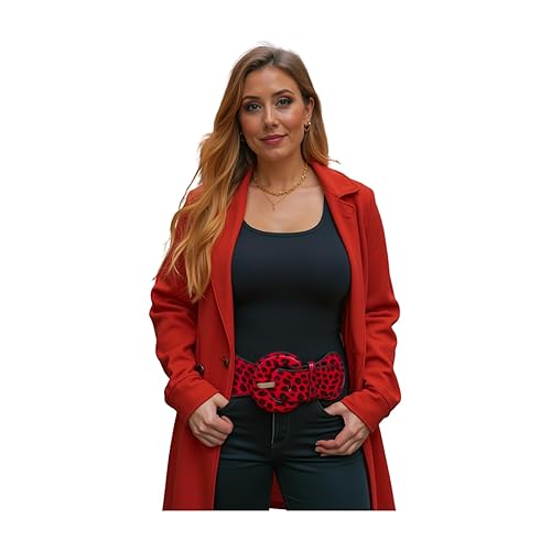 Women Hip Hop Fashion Elastic Belt Red Animal Print Leopard Cheetah M L