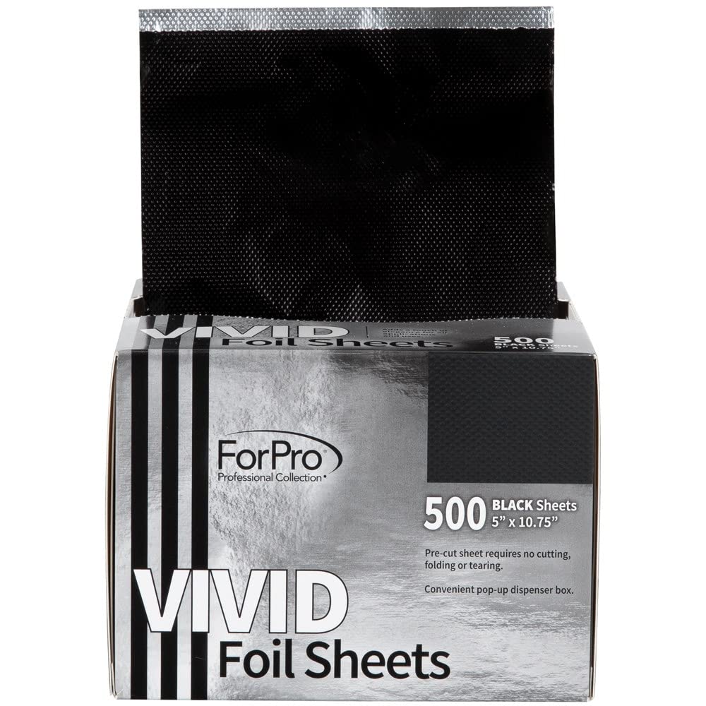 ForPro Professional Collection Vivid Black Embossed Foil Sheets, Aluminum, Pop-Up Foil Dispenser, Hair Foils for Color Application & Highlighting
