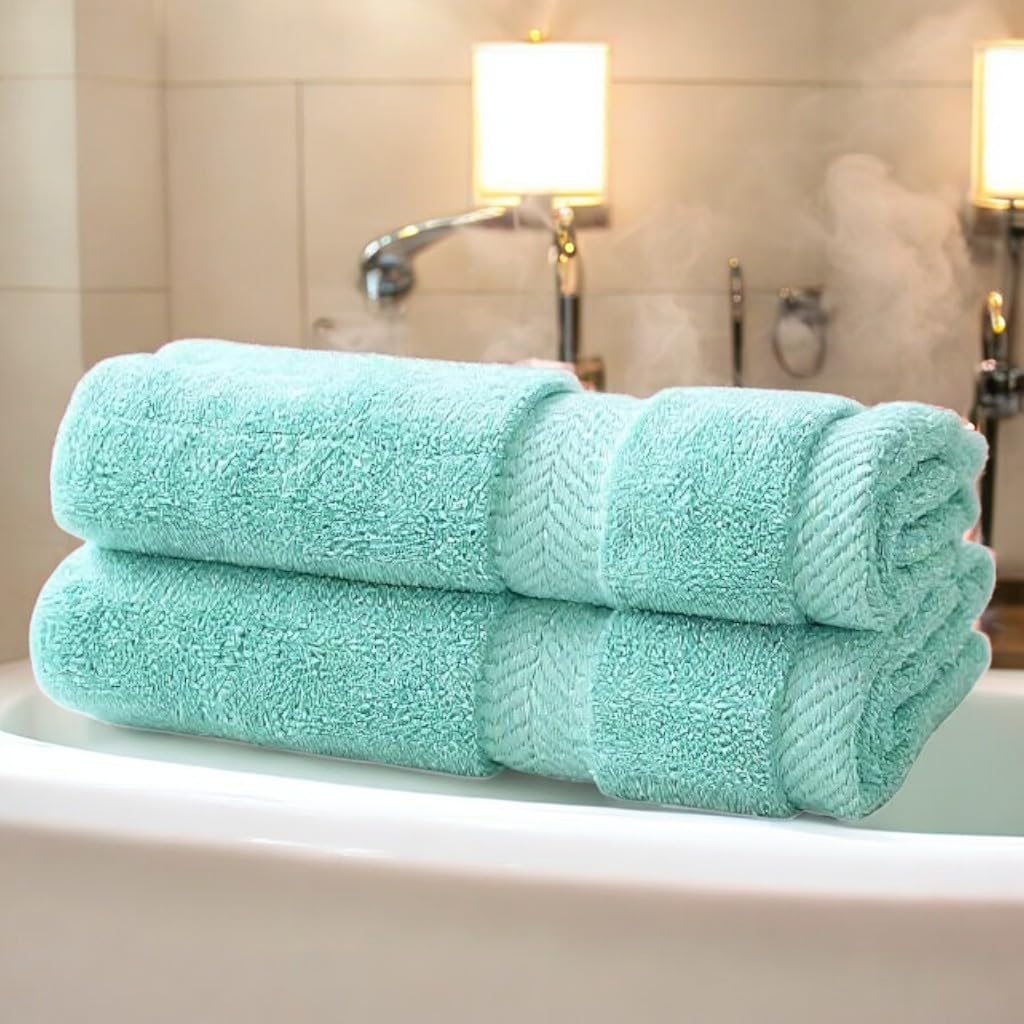 BY LORA Natural Water Absorbent Bath Sheet Towel Set - Oversized, Soft, Eco-Friendly Terry Cotton Towels for Home and Spa - Nautical Teal - 2-Pieces