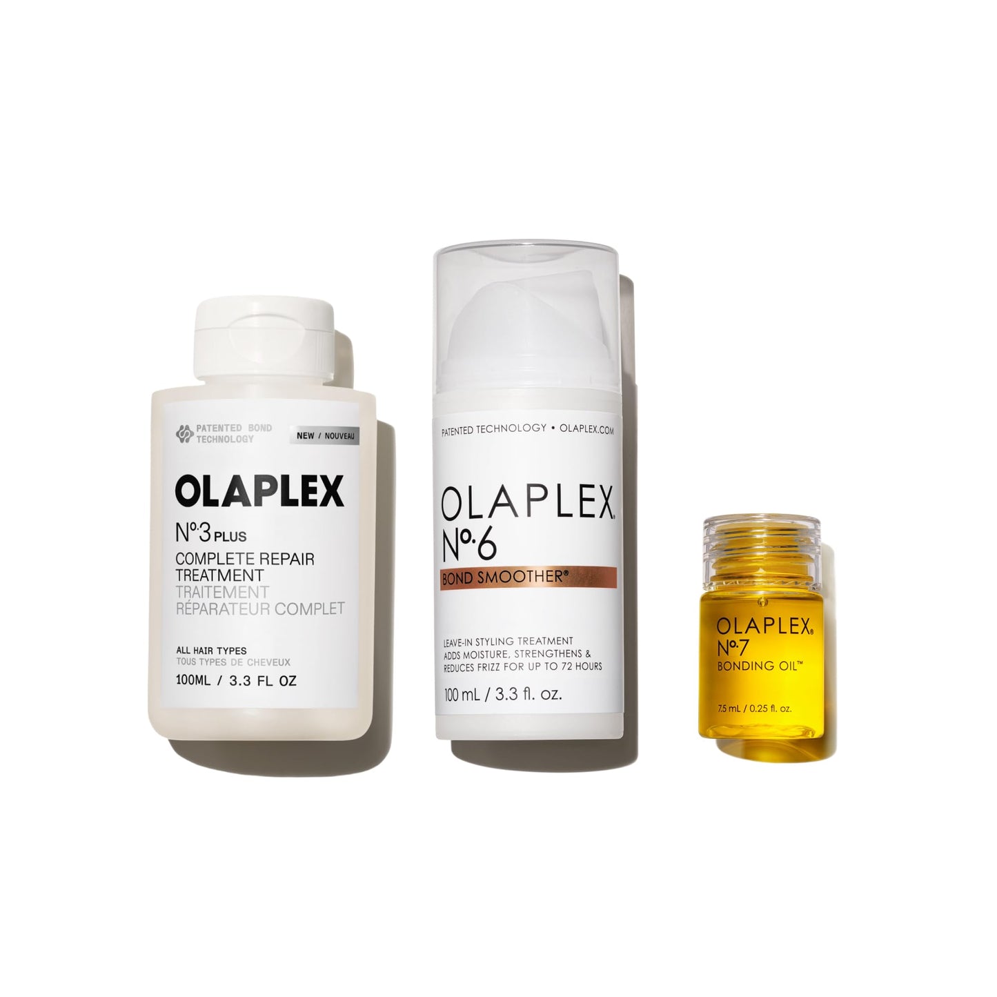 Olaplex Treat & Shine Set: 3-Step Hair Repair Set | N°.3PLUS Complete Repair Treatment (100mL), N°.6 Bond Smoother™ (100mL) & OLAPLEX N°.7 Bonding Beauty and Personal Care Olaplex