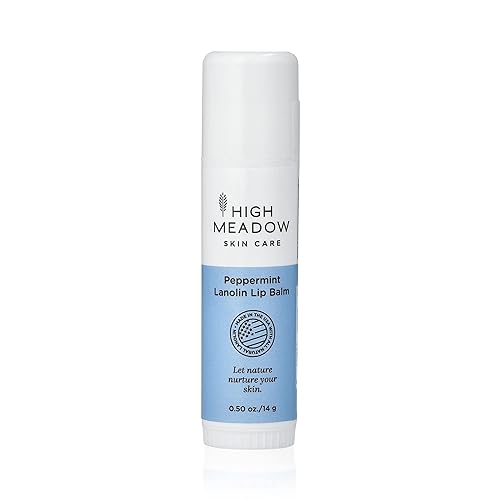 High Meadow Lanolin Peppermint Lip Balm Stick-Natural Unisex Lip Care With Shea Butter, Hydrates, Moisturizes, and Protects Lips, Great for Cold