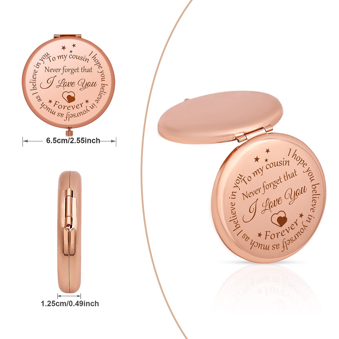 Cousin Gifts for Women Inspirational Gifts for Favorite Cousin Rose Gold Compact Mirror Encouragement Gifts for Cousin Sister Birthday Christmas