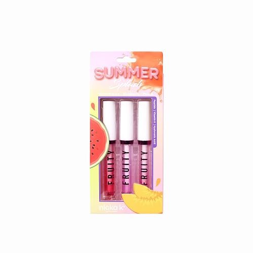 NICKA K NEW YORK Summer Splash Fruity Lip Gloss Set - Watermelon, Blueberry & Peach - Hydrating, Non-Sticky, Long-Lasting Shine (MLGFR2 Summer Splash)