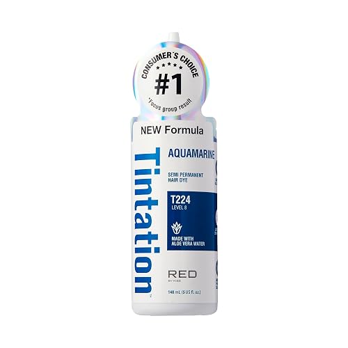 Red by Kiss Tintation Semi-Permanent Hair Color, Aloe Vera Water Based, Argan Oil, Olive Oil, Collagen & Keratin, Long-Lasting Color Dye (Aquamarine