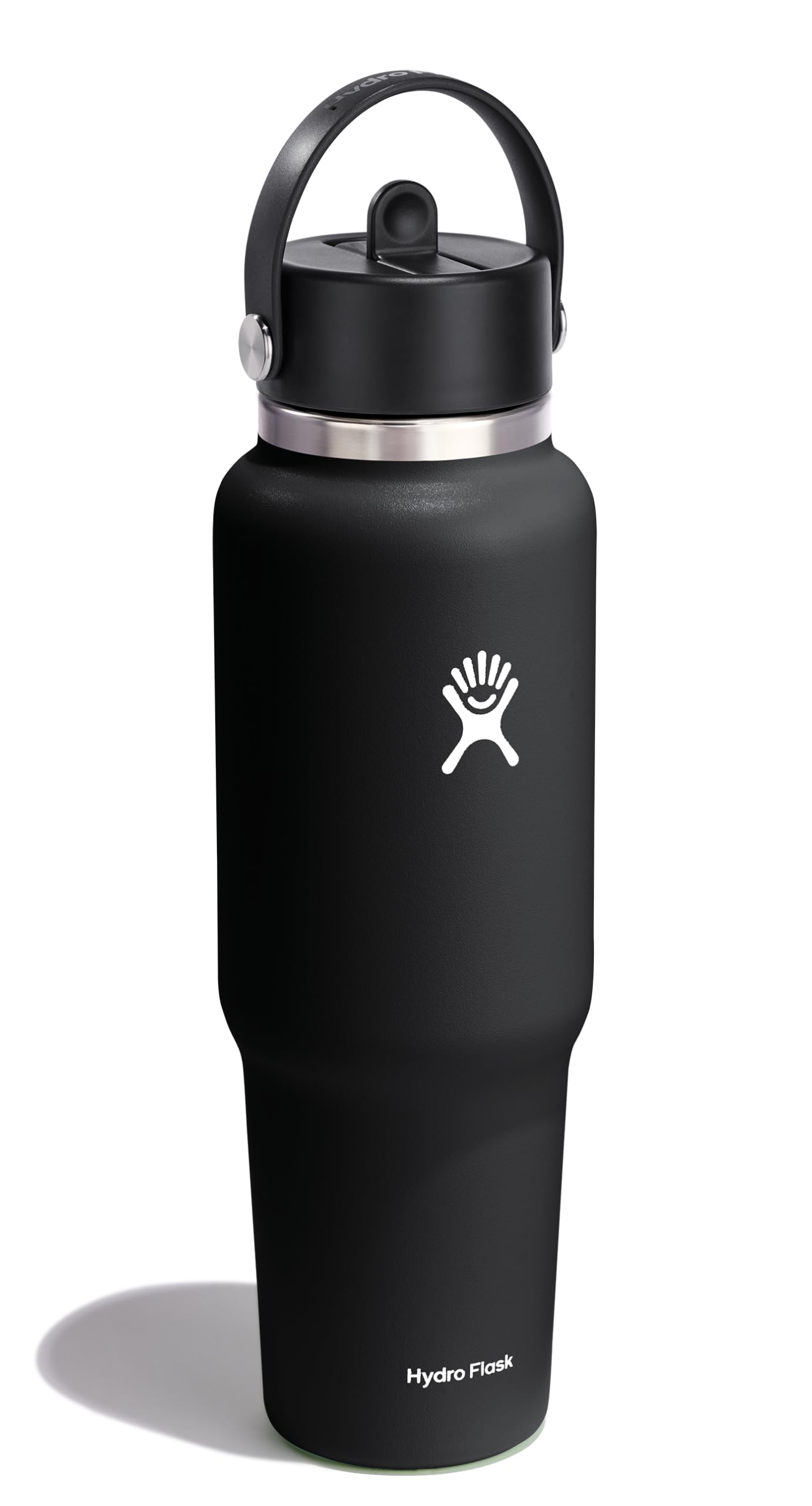 Hydro Flask Travel Water Bottle - Insulated Stainless Steel - Wide Straw Lid, Non Spill, Leakproof in 40 Oz Black