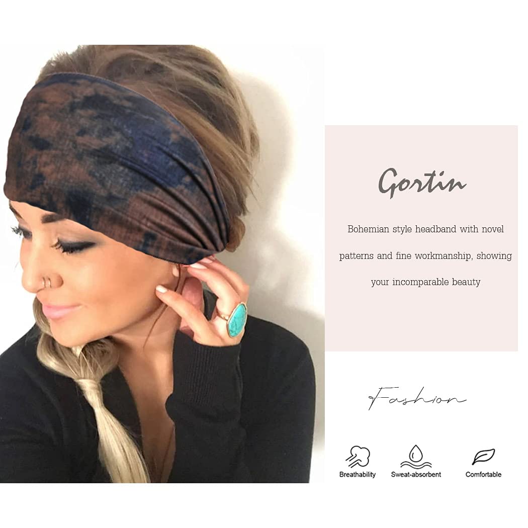 GORTIN Boho Wide Headbands for Women Stretch Turban Head Wrap Hair Accessories for Women's Hair Pack of 3