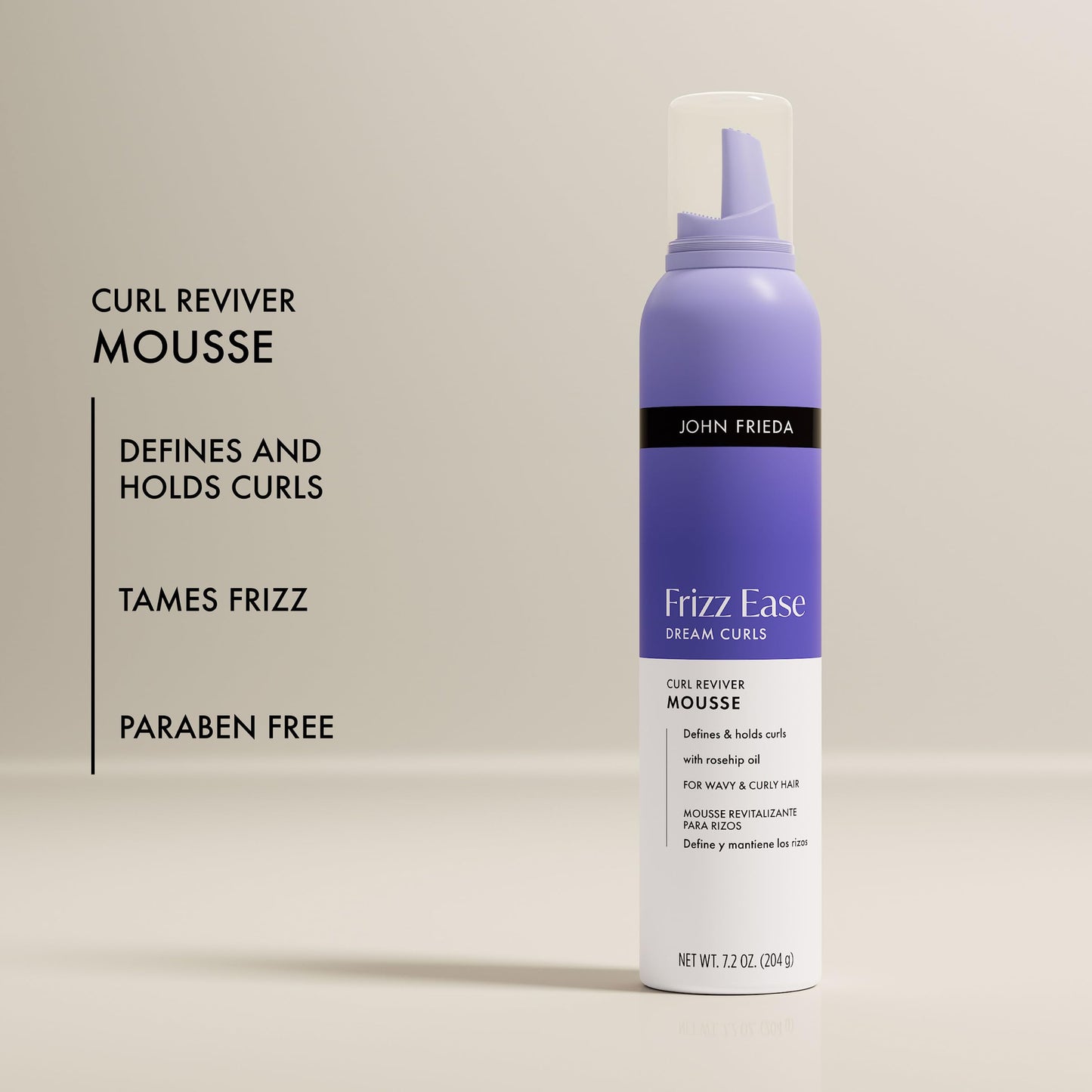 John Frieda Frizz Ease Dream Curls Curl Reviver Mousse, Anti Frizz Hair Mousse for Curls, 7.2 Oz