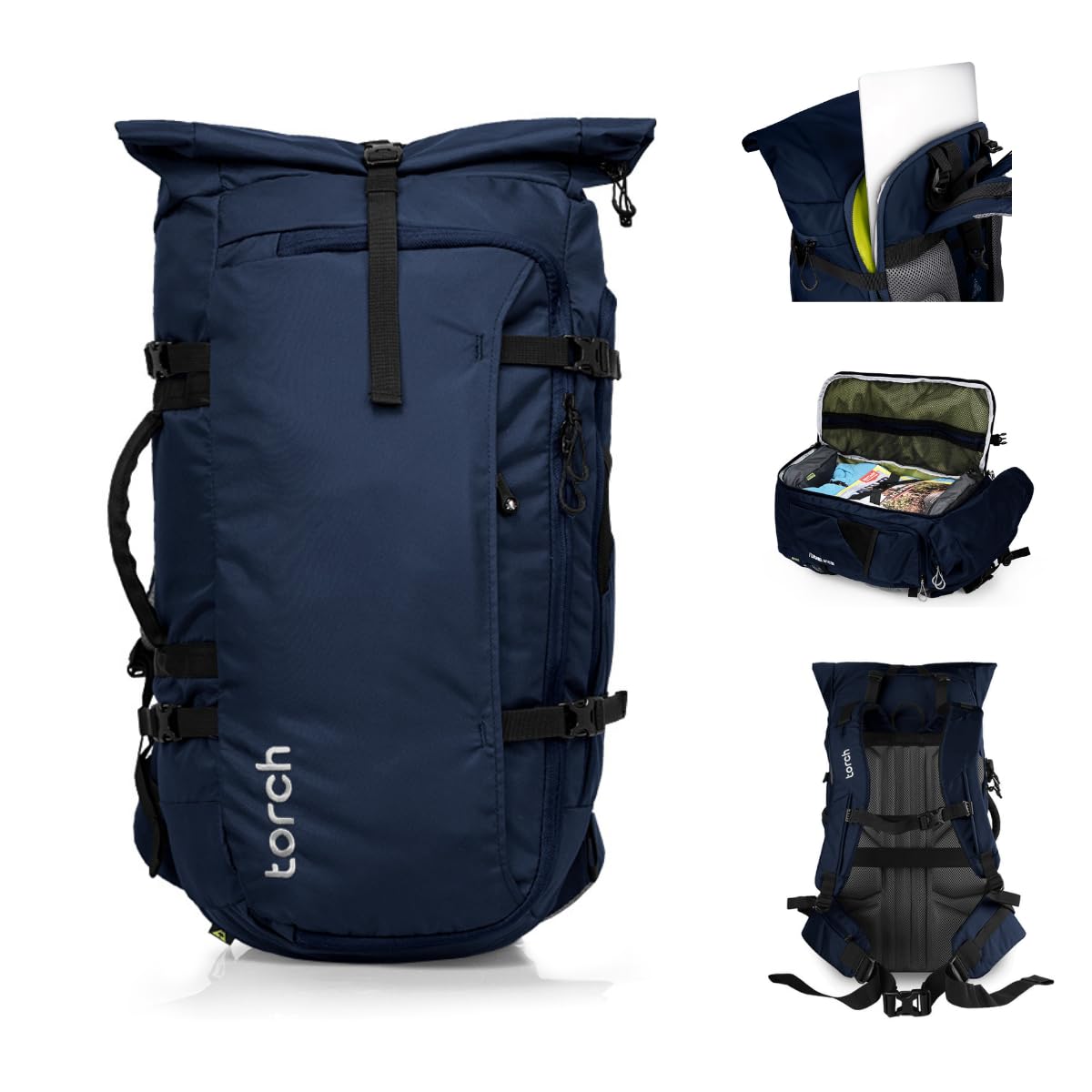 Mens Travel Backpack 45l - Carry On Bags for Airplanes Fits 17 Inch Laptop Expandable Backpack Suitcase with Rain Cover - Fujisawa (Navy)