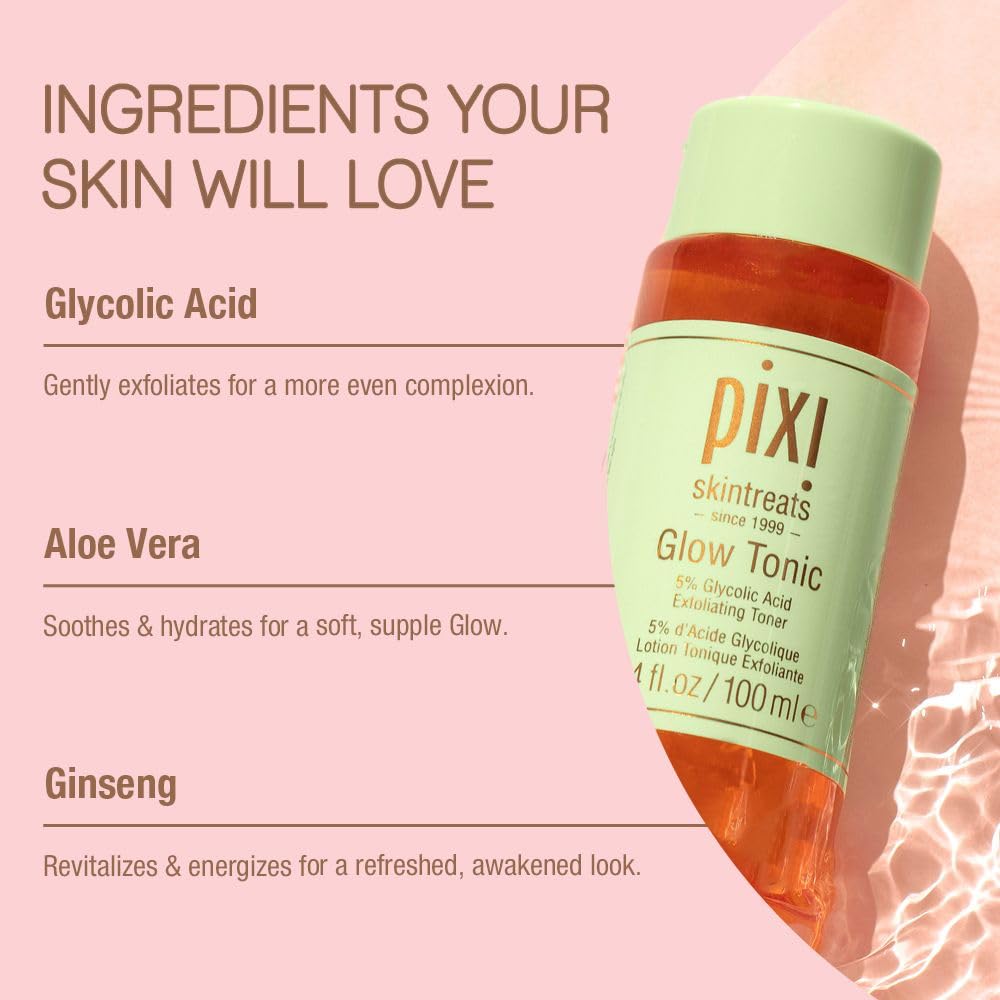 Pixi Glow Tonic Balancing Face Toner Glycolic Acid for Radiant Skin and Daily Brightening (8.5 fl oz / 250 ml)