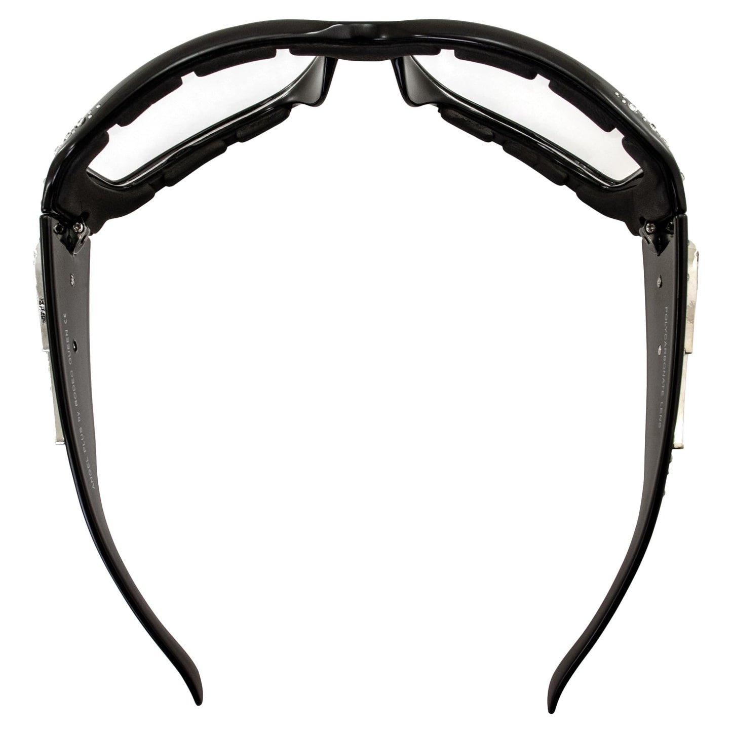 Rodeo Queen Angel Padded Motorcycle Bling Sunglasses for Women Black Frame w/Bling Rhinestones & Smoke Gradient Lens