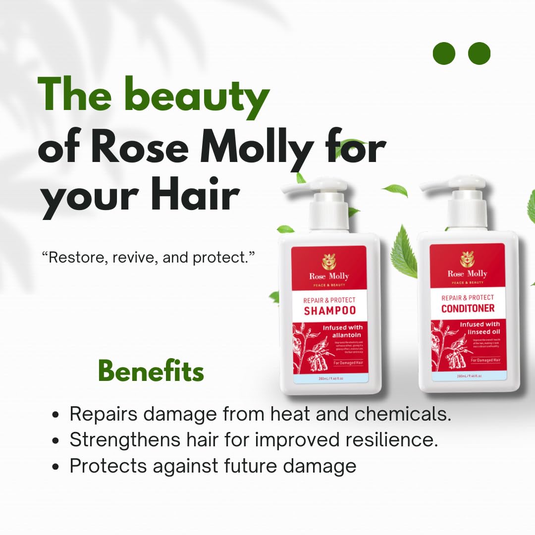 Rose Molly Repair & Protect Shampoo and Conditioner Set for Damaged Hair, 17.64 fl oz