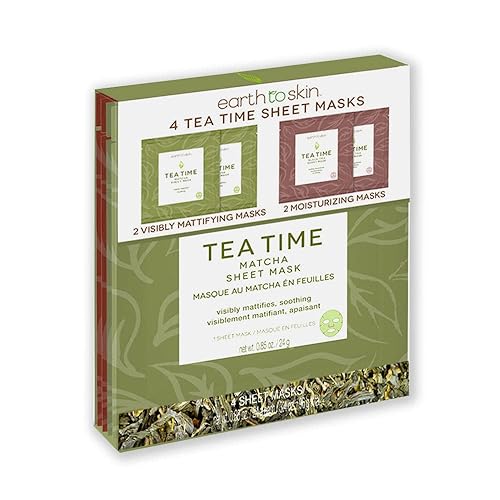 Earth To Skin Tea Time Matcha Sheet Masks: 2 Mattifying Masks and 2 Moisturizing Masks (4 total masks)