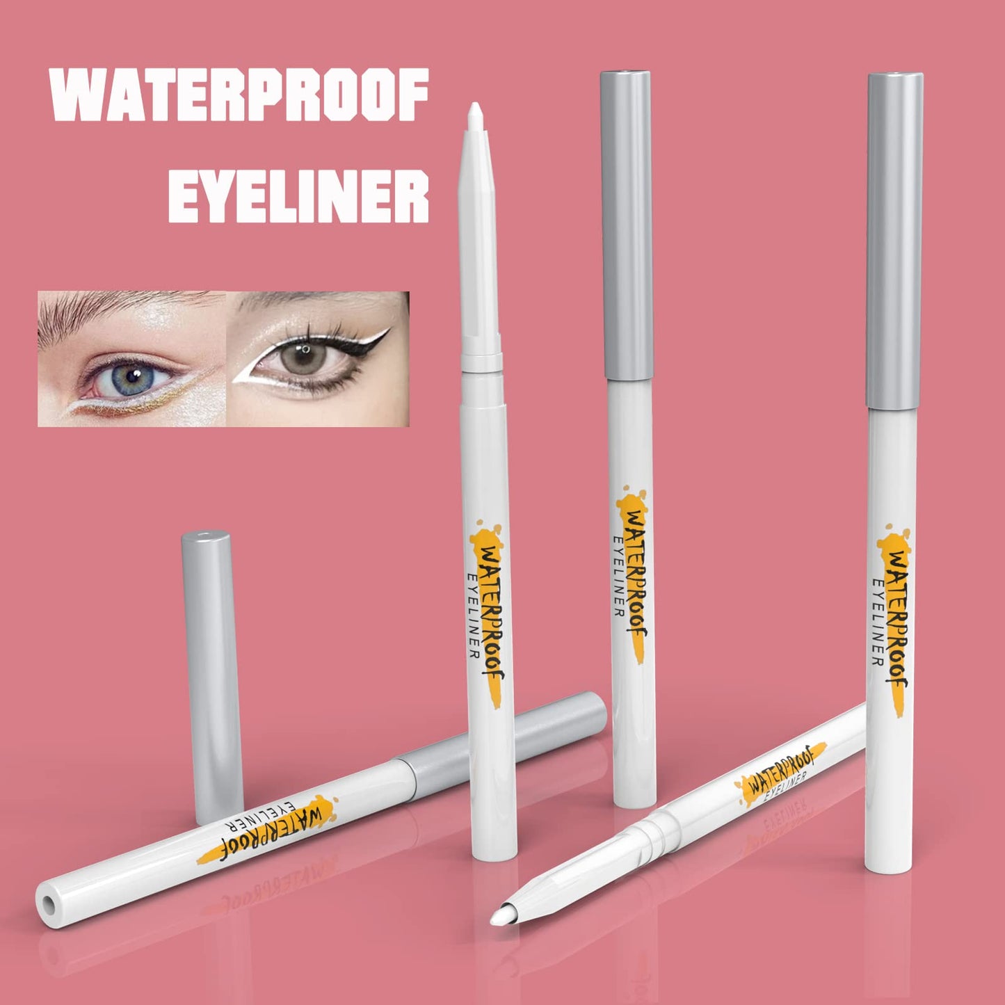KAIQIKAIXI 5Pcs White Eyeliner Pen, Eyebrow,Eye Shadow Pencil, Lip Line Pen, Eyelid Pad, Pencil Makeup Set Tool