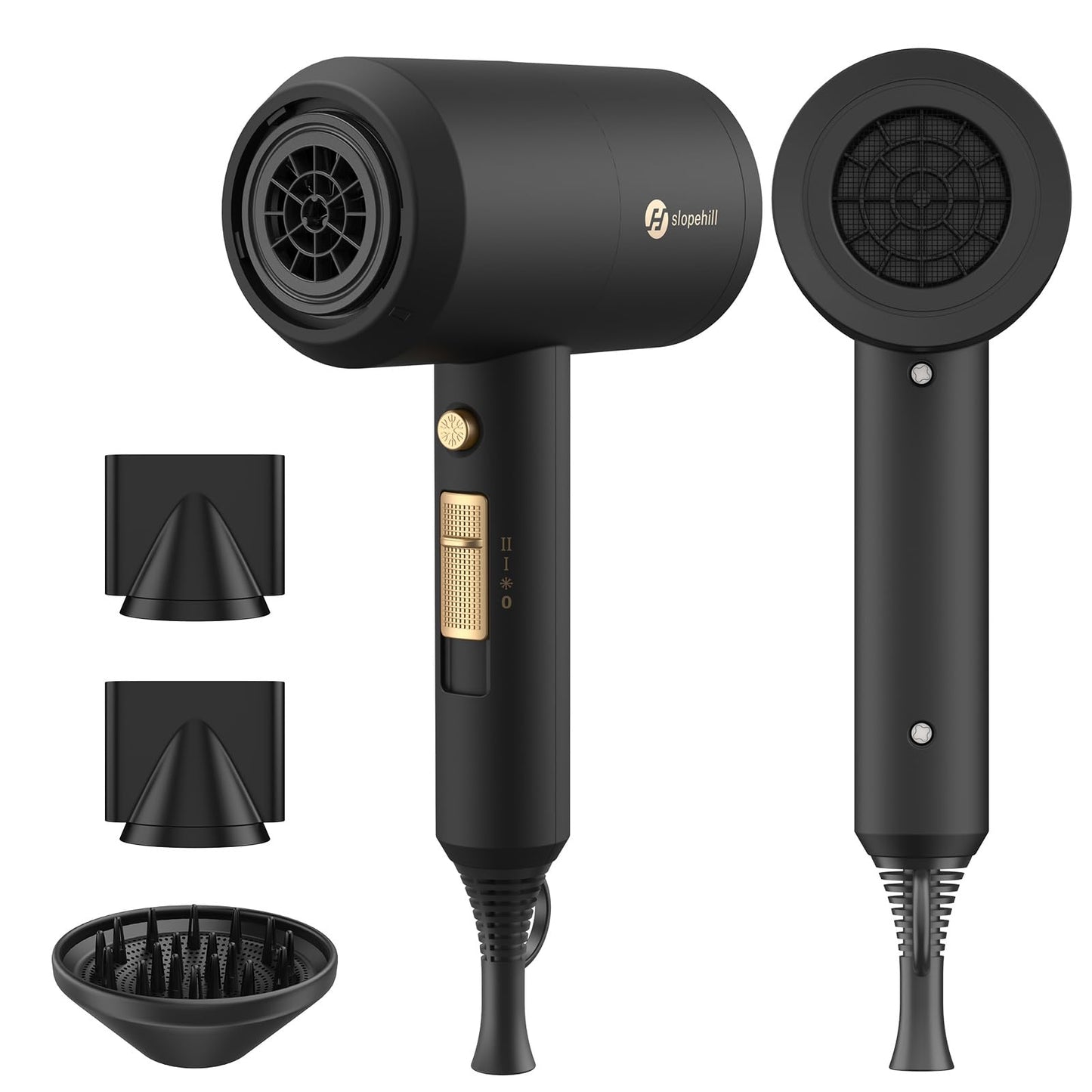 slopehill Professional Ionic Hair Dryer, Powerful 1800W Fast Drying Low Noise Blow Dryer with 2 Concentrator Nozzle 1 Diffuser Attachments for Home Beauty and Personal Care slopehill Default Title