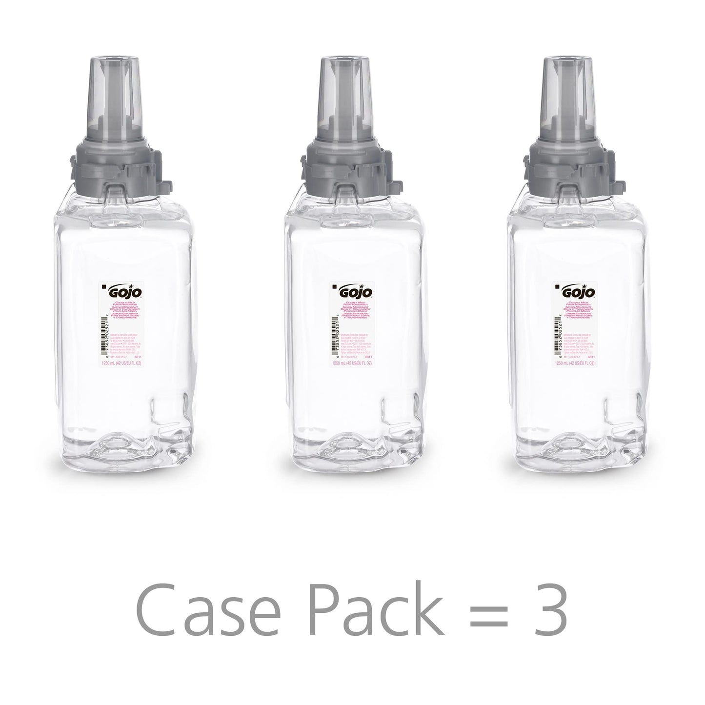 GOJO Clear & Mild Foam Handwash, Fragrance Free, EcoLogo Certified, 1250 mL Foam Soap Refill ADX-12 Push-Style Dispenser (Pack of 3) - 8811-03