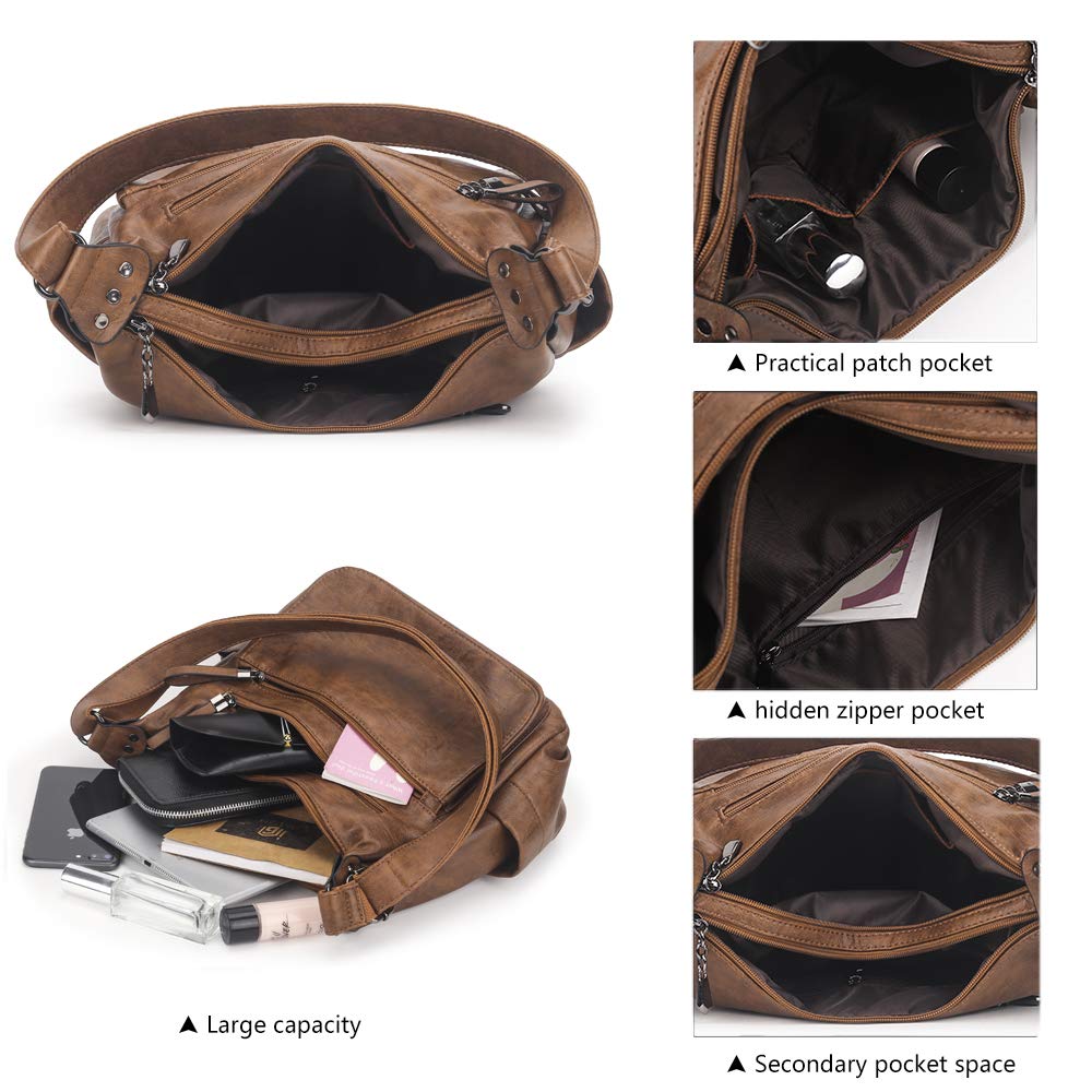 Artwell Fashion Crossbody Bag For Women Shoulder Bag Soft PU Leather Handbags Purses Multi Pocket Hobo Tote Bag (Brown)