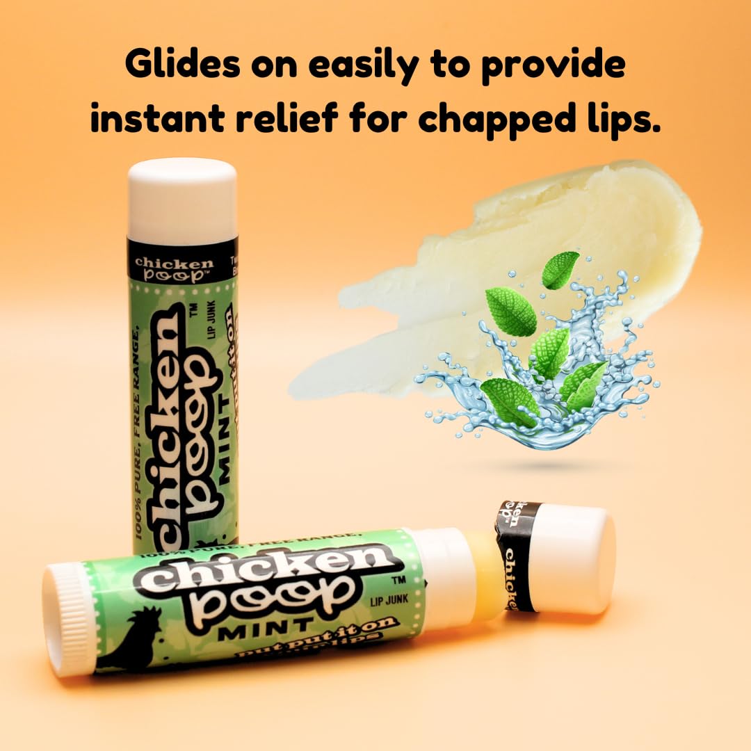 Chicken Poop Lip Balm Simone Chickenbone 100% Natural Moisturizer, Refreshing for Dry Chapped Lips, 0.15 oz, (Mint), 1 Pack