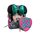Minnie Mouse 16-Inch Backpack and Lunch Box Set for Girls, Cute School Bag with Heart-Shaped Lunchbox, Mesh Side Pockets, and Padded Straps, Perfect for School or Travel