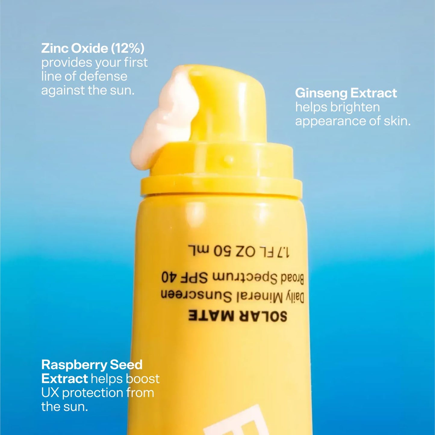 Bubble Skincare Solar Mate Mineral Face Sunscreen Broad Spectrum SPF 40 - Zinc Oxide Sunscreen with Blue Light Protection & Ginseng Extract - Sheer