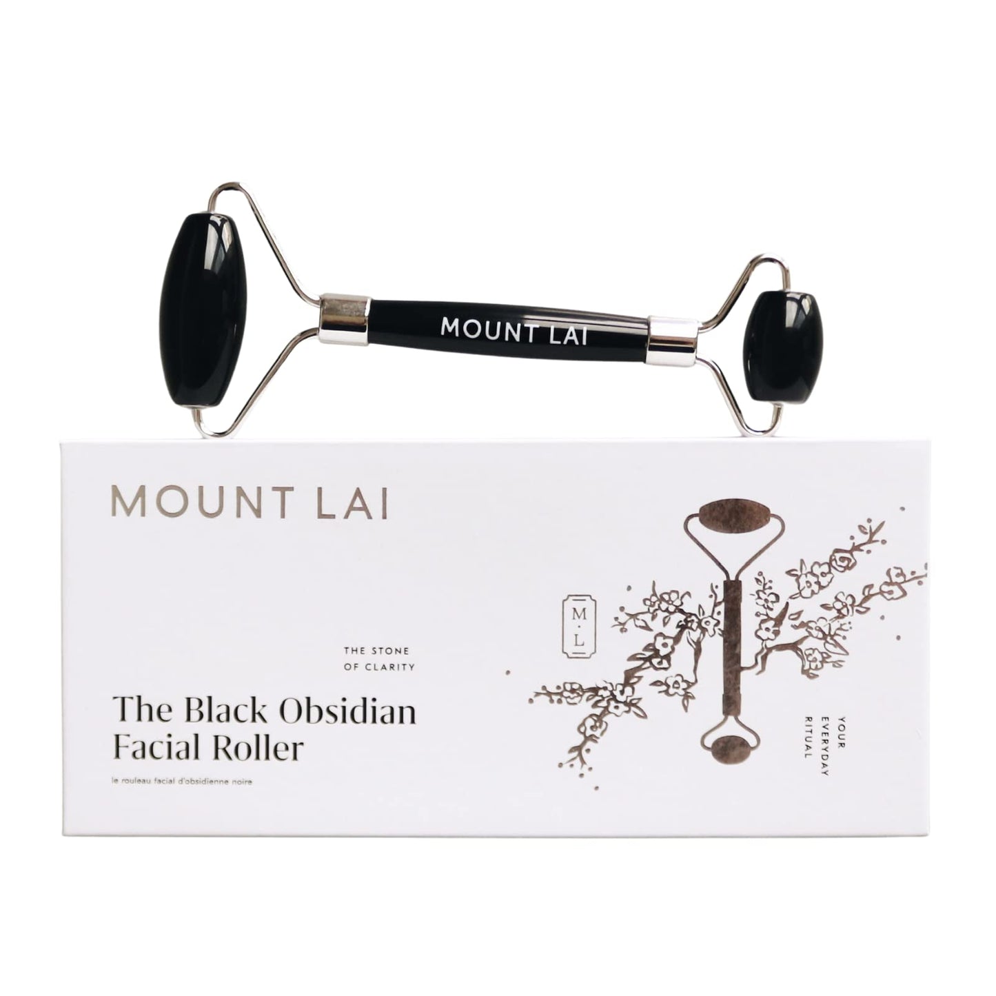 Mount Lai Warming Black Obsidian Facial Roller - The Stone of Clarity, Detoxifying Face Roller Tool for Purified Skin, Relaxation & Improved