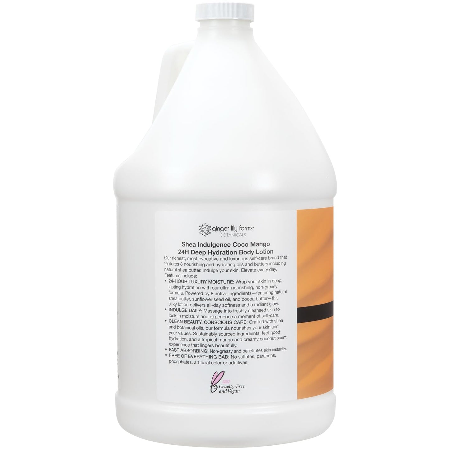 Ginger Lily Farms Botanicals Shea Indulgence 24H Deep Hydration Body Lotion, Coco Mango, 100% Vegan & Cruelty-Free, Coconut Mango Scent, 1 Gallon (128