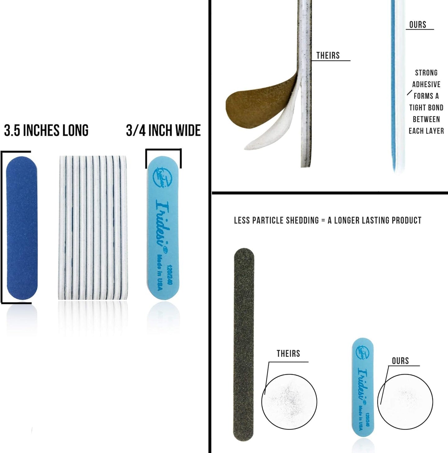 Iridesi Professional Mini Blue Finger Nail Files 120/240 Washable Emery Boards 3-1/2 Inches Long 12 Fingernail Files Per Pack