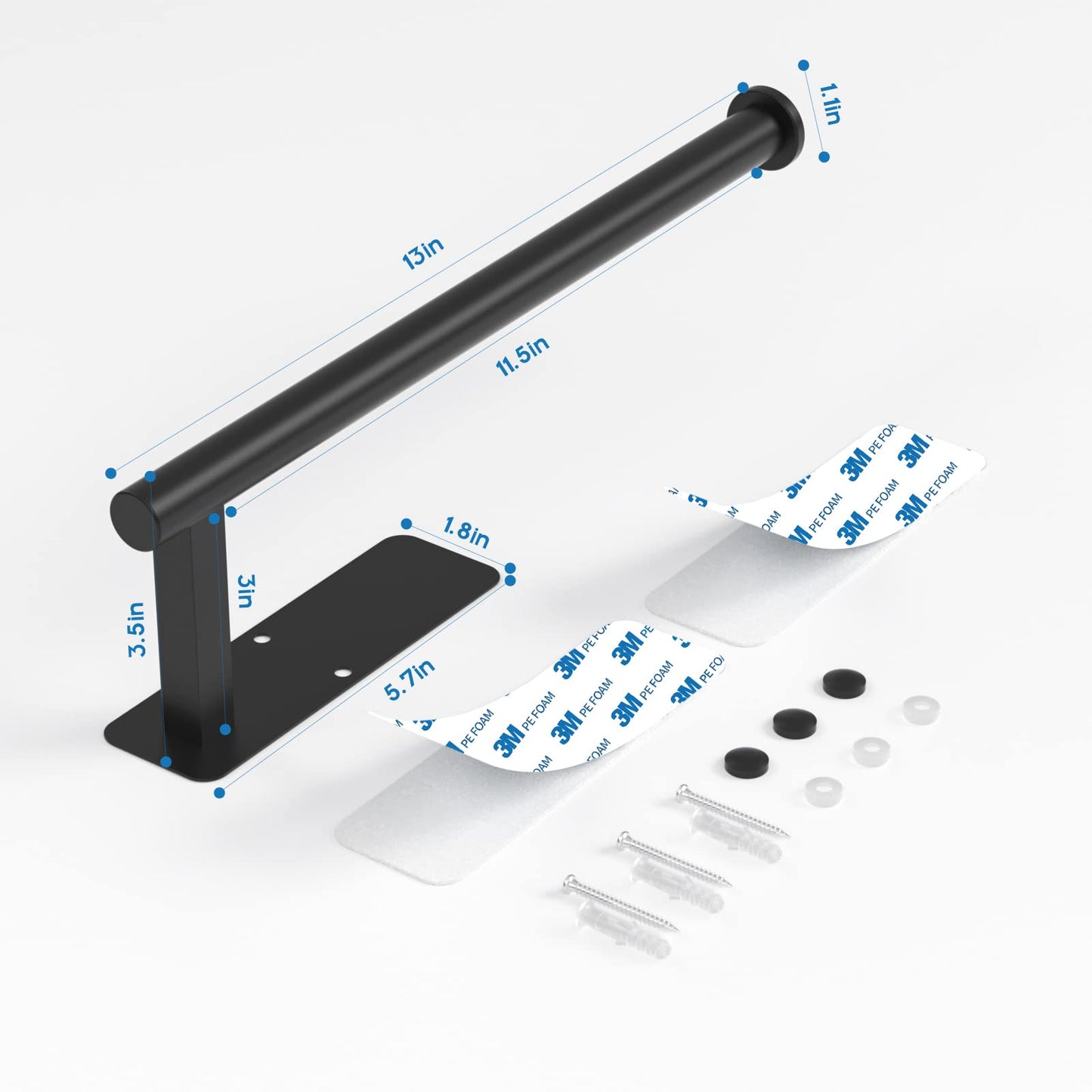 ASTOFLI 12" Paper Towel Holder – No-Drill Under Cabinet Mount, Self-Adhesive, 304 Stainless Steel – Matte Black for Kitchen/RV